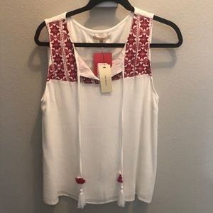 Skies are Blue Embroidered Tassel Blouse - NWT